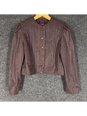 Memo Jacket Women 9/10 Brown Striped Long Sleeve Button Up Wool Lined Casual